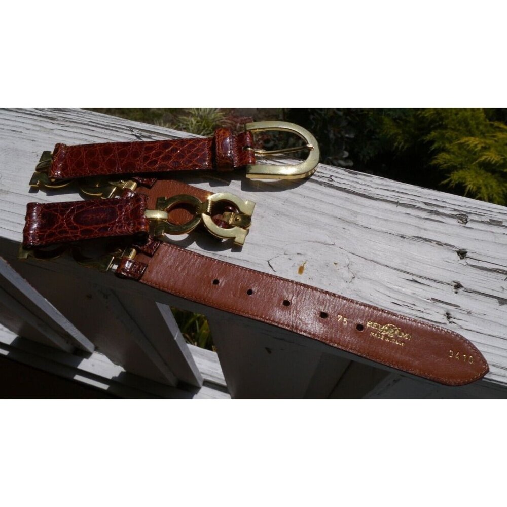 Beltrami Luxury Real Crocodile & Brass Belt Sz 75 Italy / US 30” Brown 3410